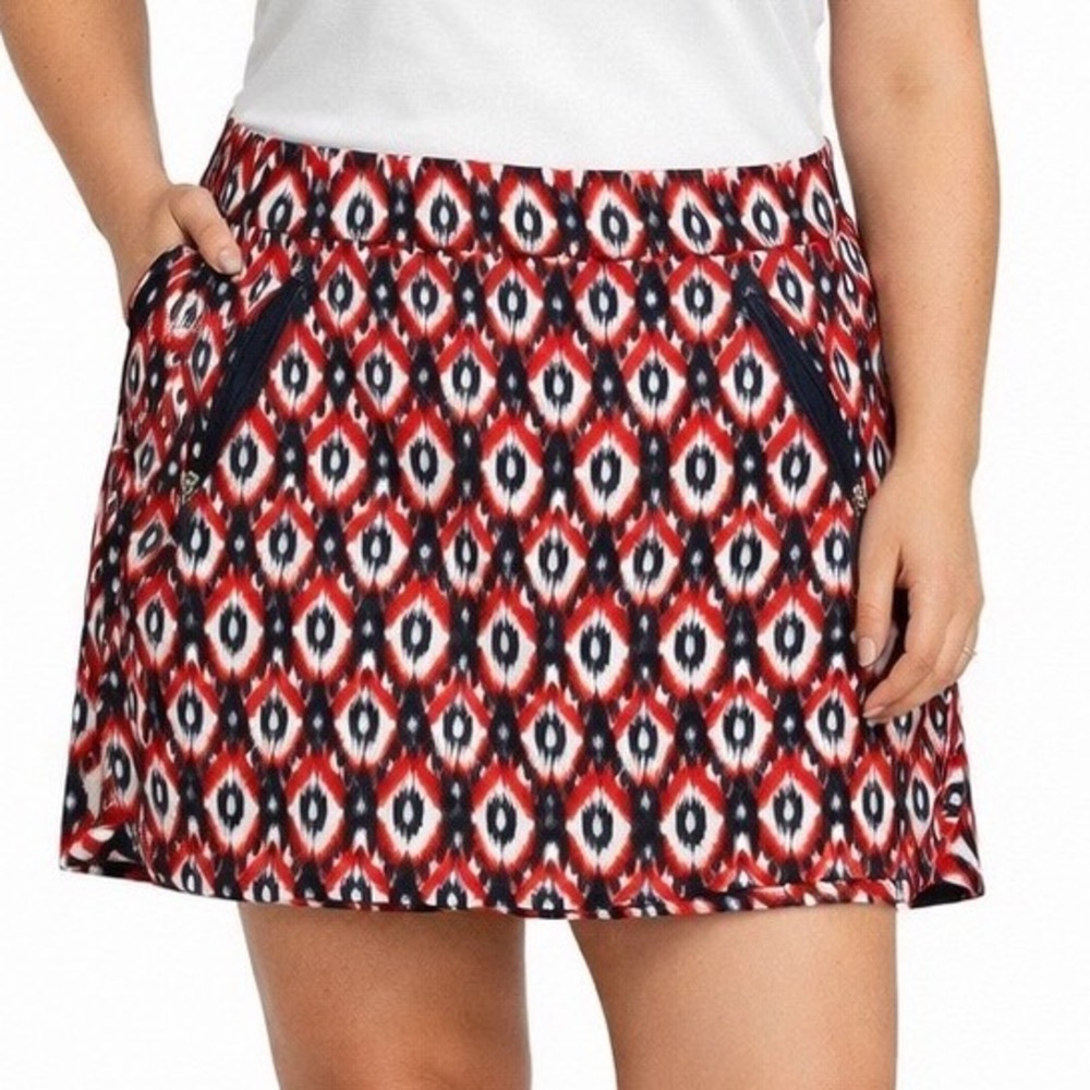 Tail Womens Red Navy Blue Ikat Diamond Print Active Golf Tennis Skort Pockets